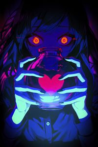 Preview wallpaper girl, heart, jar, backlight, anime, art