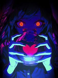 Preview wallpaper girl, heart, jar, backlight, anime, art