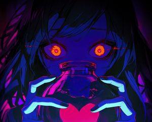 Preview wallpaper girl, heart, jar, backlight, anime, art