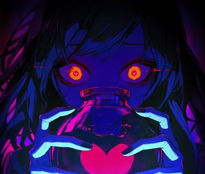 Preview wallpaper girl, heart, jar, backlight, anime, art