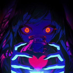 Preview wallpaper girl, heart, jar, backlight, anime, art