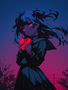 Preview wallpaper girl, heart, love, anime, art
