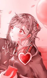 Preview wallpaper girl, hearts, love, anime, art, red