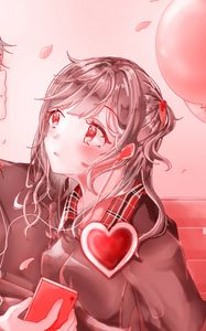 Preview wallpaper girl, hearts, love, anime, art, red