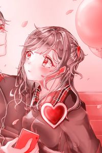 Preview wallpaper girl, hearts, love, anime, art, red