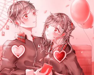 Preview wallpaper girl, hearts, love, anime, art, red