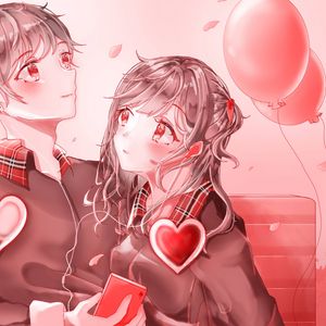 Preview wallpaper girl, hearts, love, anime, art, red
