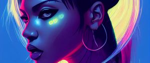 Preview wallpaper girl, helmet, bright, art, cyberpunk