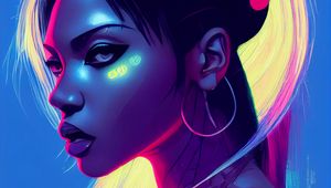 Preview wallpaper girl, helmet, bright, art, cyberpunk