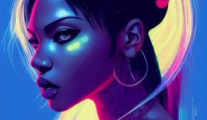 Preview wallpaper girl, helmet, bright, art, cyberpunk