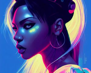 Preview wallpaper girl, helmet, bright, art, cyberpunk