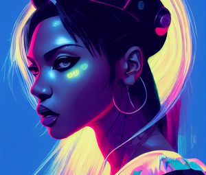 Preview wallpaper girl, helmet, bright, art, cyberpunk