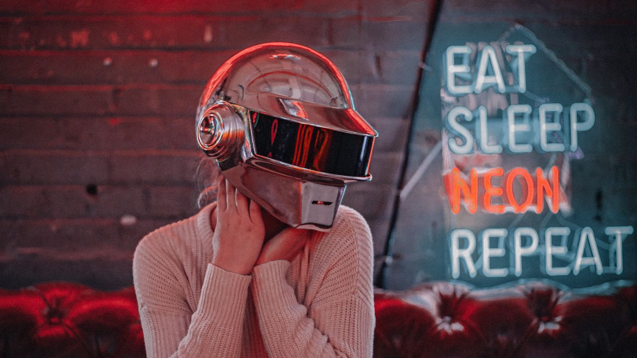 Wallpaper girl, helmet, cyberpunk, neon