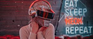 Preview wallpaper girl, helmet, cyberpunk, neon