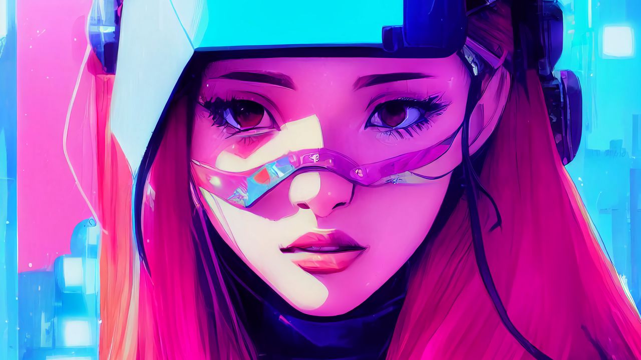 Wallpaper girl, helmet, hair, art