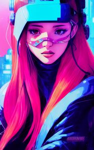 Preview wallpaper girl, helmet, hair, art