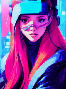 Preview wallpaper girl, helmet, hair, art