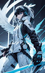 Preview wallpaper girl, helmet, headphones, wings, anime