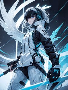 Preview wallpaper girl, helmet, headphones, wings, anime