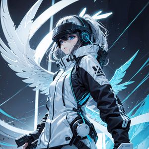 Preview wallpaper girl, helmet, headphones, wings, anime