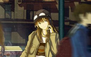 Preview wallpaper girl, helmet, jacket, anime, art