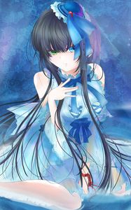 Preview wallpaper girl, heterochromia, anime, art, blue