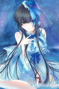 Preview wallpaper girl, heterochromia, anime, art, blue