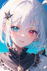 Preview wallpaper girl, heterochromia, eyes, anime, flowers