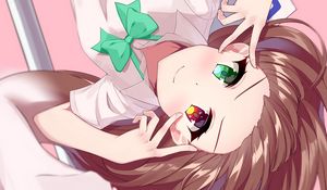 Preview wallpaper girl, heterochromia, glance, smile, anime, art, cartoon