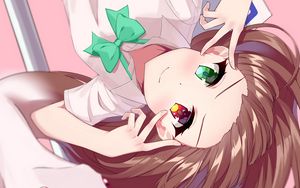 Preview wallpaper girl, heterochromia, glance, smile, anime, art, cartoon