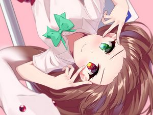 Preview wallpaper girl, heterochromia, glance, smile, anime, art, cartoon