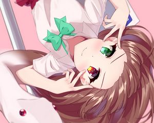 Preview wallpaper girl, heterochromia, glance, smile, anime, art, cartoon