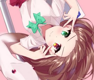 Preview wallpaper girl, heterochromia, glance, smile, anime, art, cartoon