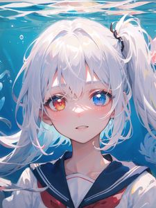 Preview wallpaper girl, heterochromia, jellyfish, underwater world, anime