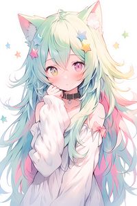 Preview wallpaper girl, heterochromia, neko, stars, anime