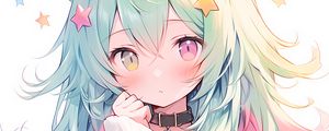 Preview wallpaper girl, heterochromia, neko, stars, anime