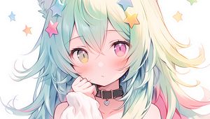 Preview wallpaper girl, heterochromia, neko, stars, anime