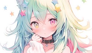 Preview wallpaper girl, heterochromia, neko, stars, anime