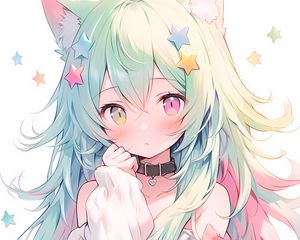 Preview wallpaper girl, heterochromia, neko, stars, anime