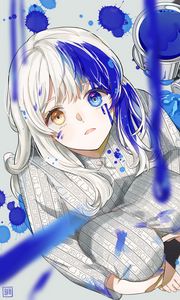 Preview wallpaper girl, heterochromia, paint, drips, anime, art, blue