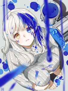 Preview wallpaper girl, heterochromia, paint, drips, anime, art, blue