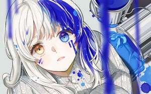 Preview wallpaper girl, heterochromia, paint, drips, anime, art, blue