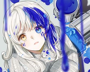 Preview wallpaper girl, heterochromia, paint, drips, anime, art, blue