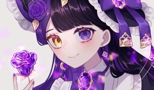 Preview wallpaper girl, heterochromia, smile, hat, anime, art, purple