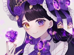Preview wallpaper girl, heterochromia, smile, hat, anime, art, purple