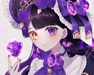 Preview wallpaper girl, heterochromia, smile, hat, anime, art, purple