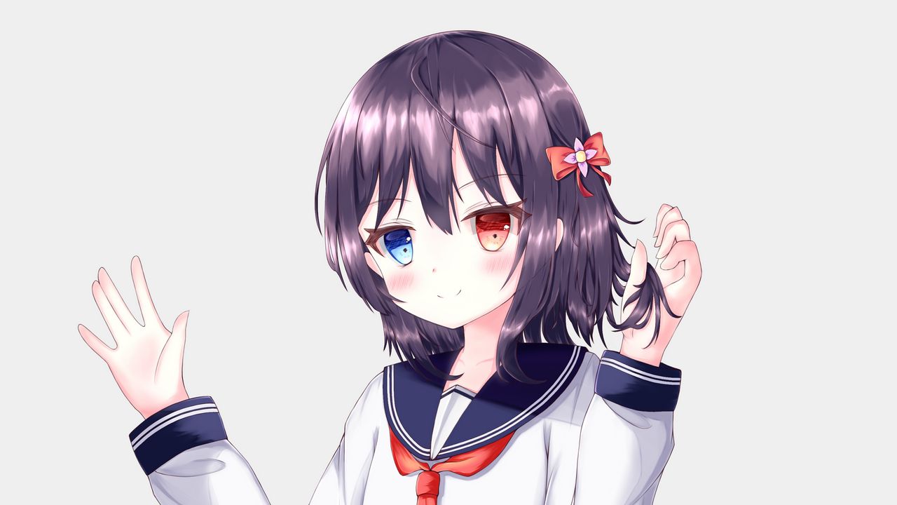 Wallpaper girl, heterochromia, smile, sailor suit, anime