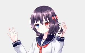 Preview wallpaper girl, heterochromia, smile, sailor suit, anime
