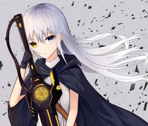 Preview wallpaper girl, heterochromia, sword, warrior, anime