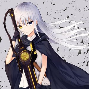 Preview wallpaper girl, heterochromia, sword, warrior, anime